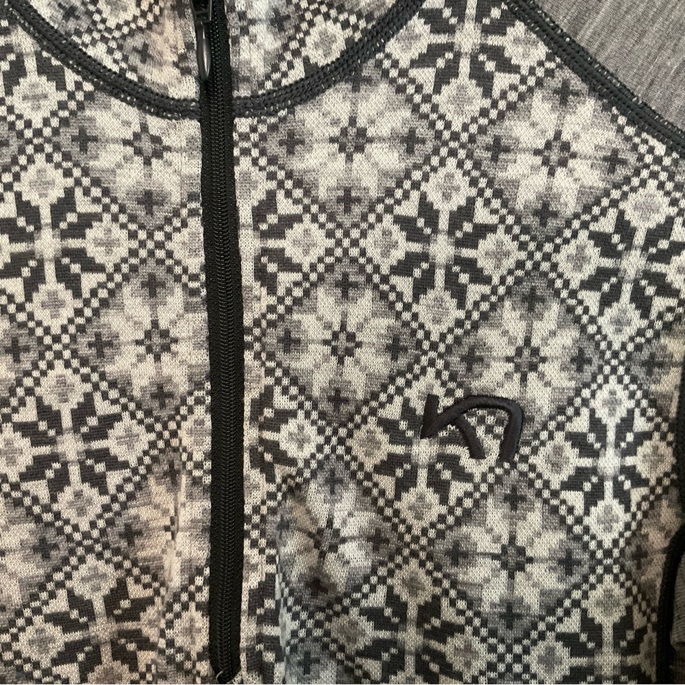 Kari Traa Lightweight Wool Half Zip Hoodie Gray Nordic Pattern Medium Slim Fit - Picture 5 of 9